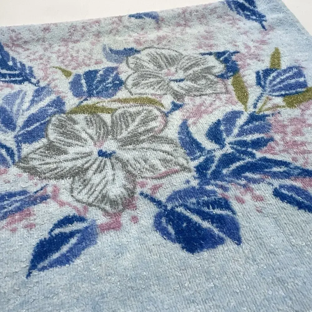 Vintage 1960-70 Cannon Mills MCM Hand Towel Blue Pink Flowers Floral 23